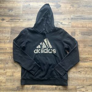 Adidas Girls Black Hoodie Sweatshirt Cheetah Print Logo Size Large
